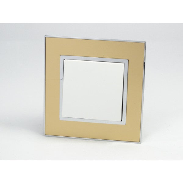 Gold Mirror Glass Single Frame with white insert of 1 gang light switch