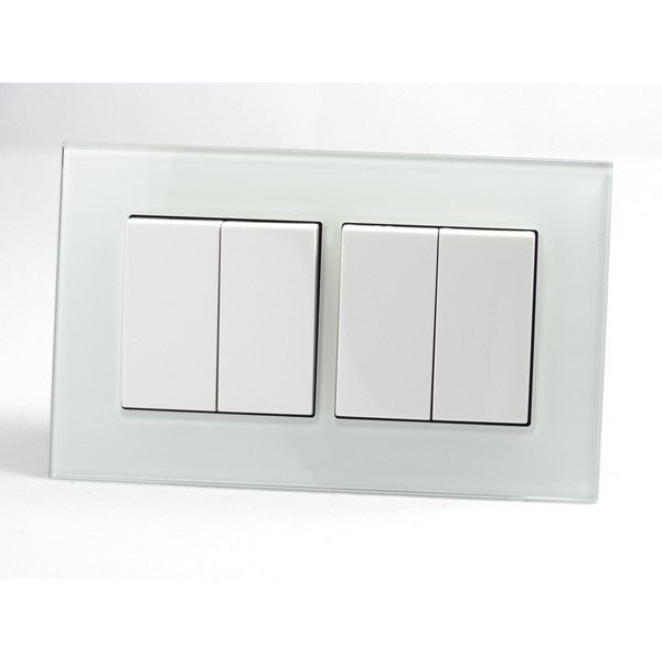 I LumoS AS Luxury White Glass Double Frame Rocker Light Switches