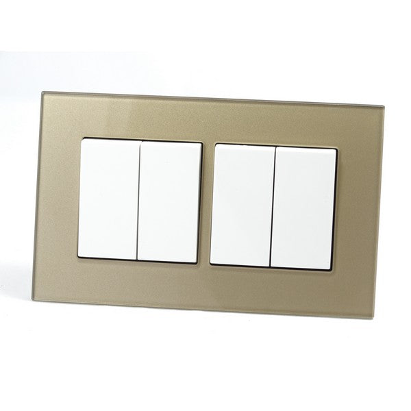 Gold Glass Double Frame with white inserts of 4 rocker light switches