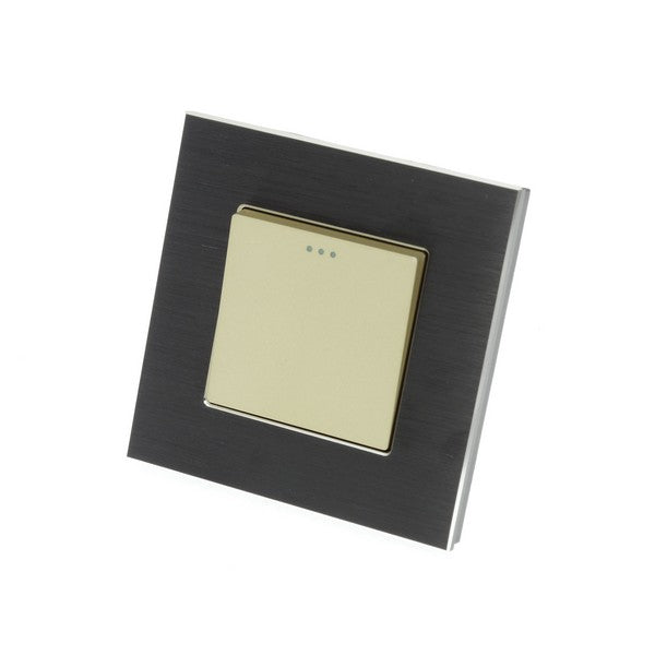 I LumoS Luxury Black Brushed Aluminium Frame & Gold Insert Mechanical Rocker Wall Light Switches