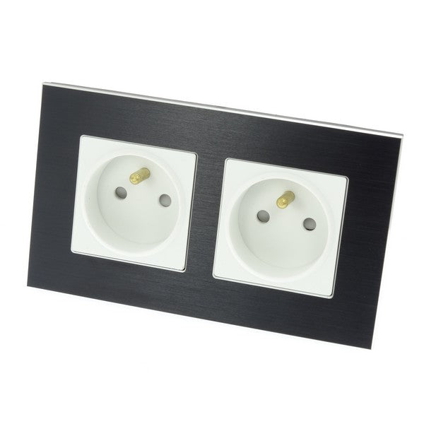 I LumoS Luxury Black Brushed Aluminium Frame 16A French Double Socket UK & EU Standard