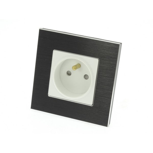I LumoS Luxury Black Brushed Aluminium Frame 16A French Single Socket