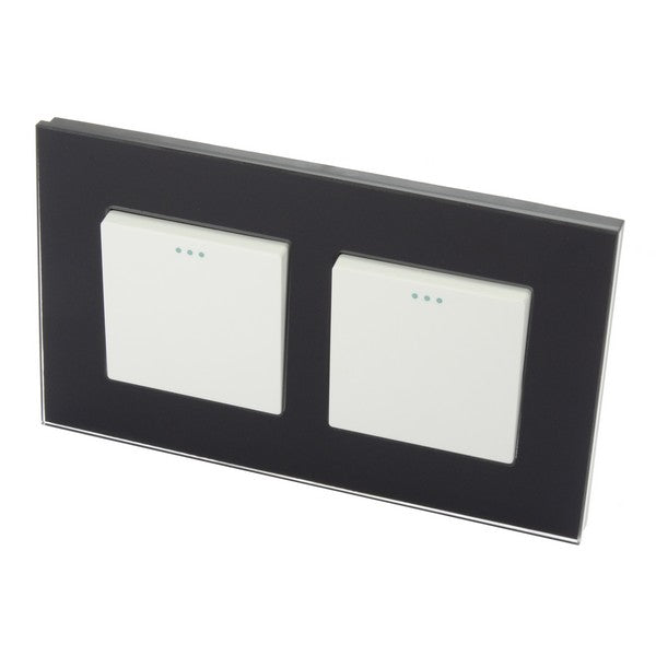I LumoS Luxury Screwless Black Glass Frame & White Insert Rocker Light Switches