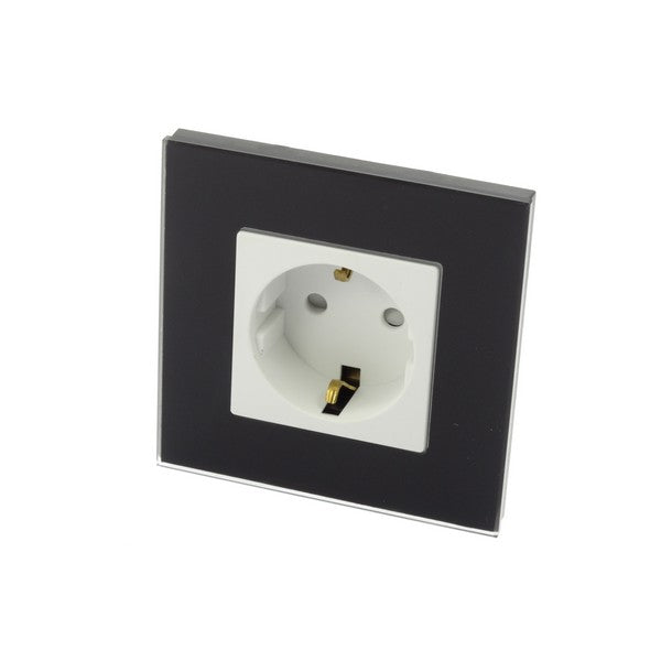 I LumoS Luxury Black Glass Frame Schuko 16A European German Single Socket