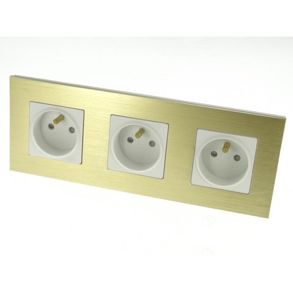 I LumoS Luxury Gold Brushed Aluminium Frame 16A French Triple Socket