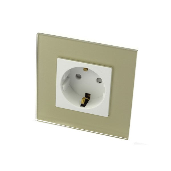 I LumoS Luxury Gold Glass Frame Schuko 16A European German Single Socket