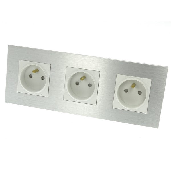I LumoS Luxury Silver Brushed Aluminium Frame 16A French Triple Socket