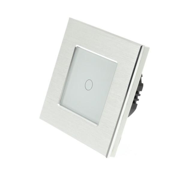 I LumoS Luxury Silver Brushed Aluminium Frame & White Insert LED Remote Dimmer Touch Light Switches