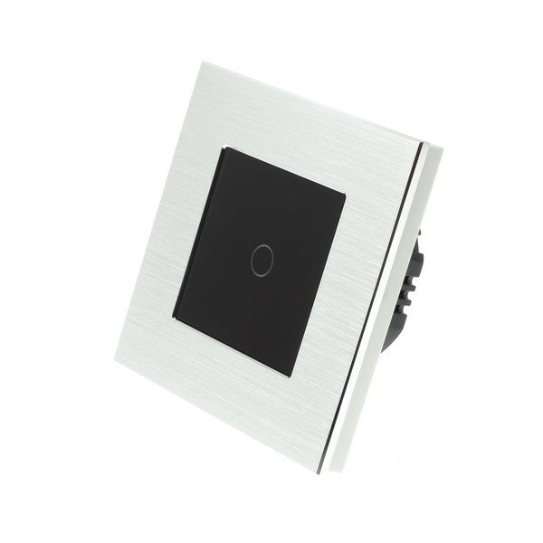 I LumoS Luxury Silver Brushed Aluminium Frame & Black Insert LED On/Off Touch Light Switches