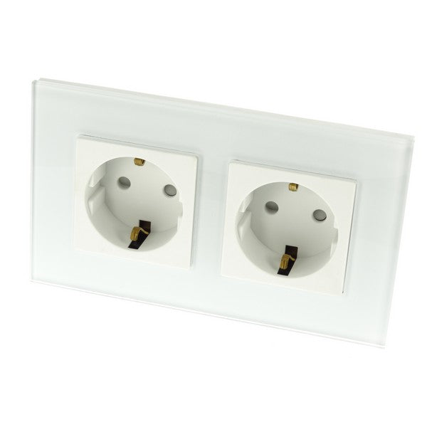 I LumoS Luxury White Glass Frame Schuko 16A European German Double Socket