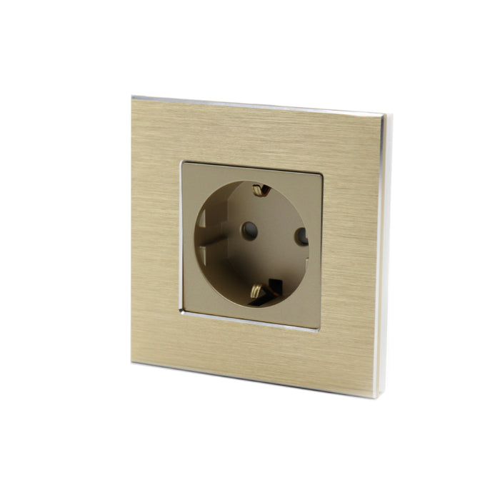 I LumoS Luxury Gold Brushed Aluminium Frame Schuko EU 16A German Single Socket