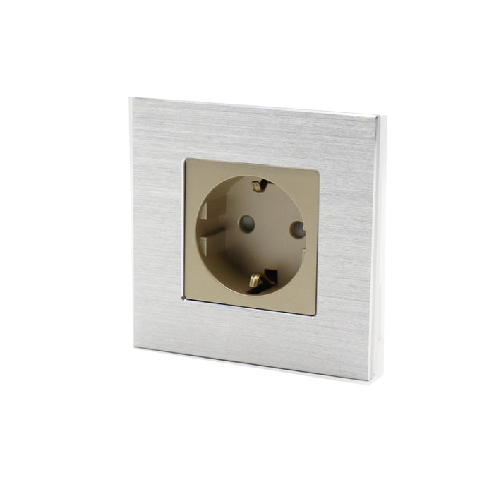 I LumoS Luxury Silver Brushed Aluminium Frame Schuko EU 16A German Single Socket