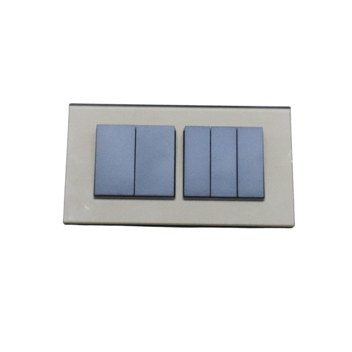 Gold Glass Double Frame with Dark grey inserts of 5 rocker light switches