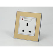 Gold Mirror Glass Single Frame with white insert of neon switched uk socket