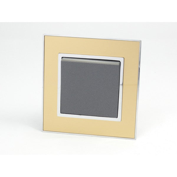 Gold Mirror Glass Single Frame with dark grey insert of 1 gang light switch