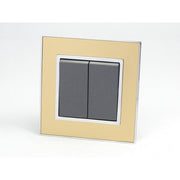 Gold Mirror Glass Single Frame with dark grey insert of 2 gang light switch