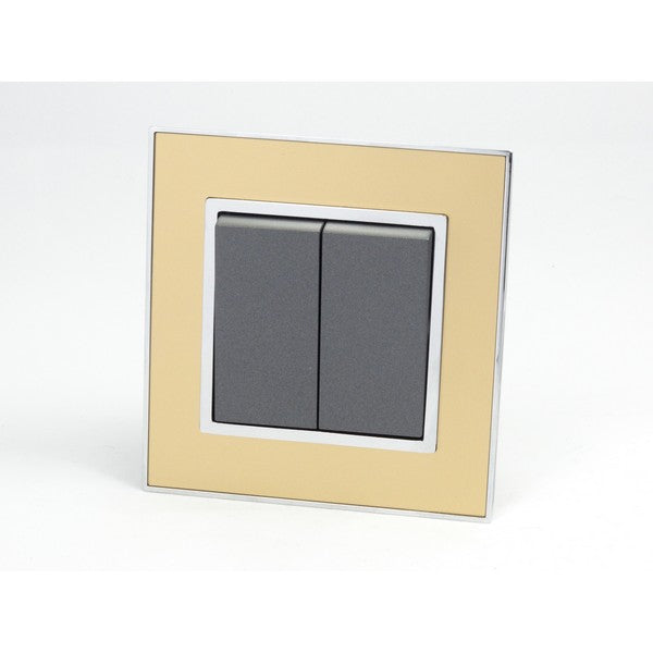 Gold Mirror Glass Single Frame with dark grey insert of 2 gang light switch