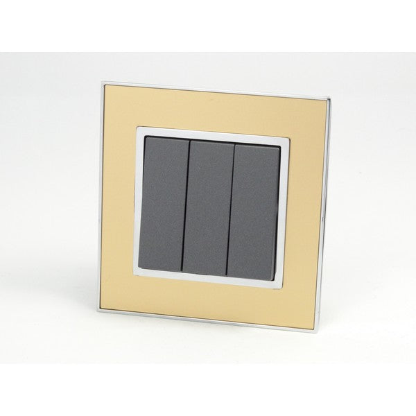 Gold Mirror Glass Single Frame with dark grey insert of 3 gang light switch
