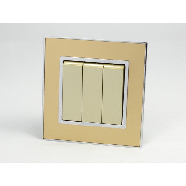 Gold Mirror Glass Single Frame with gold insert of 3 gang light switch