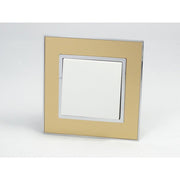 Gold Mirror Glass Single Frame with white insert of 1 gang light switch