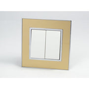 Gold Mirror Glass Single Frame with white insert of 2 gang light switch