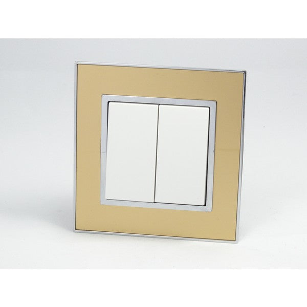 Gold Mirror Glass Single Frame with white insert of 2 gang light switch