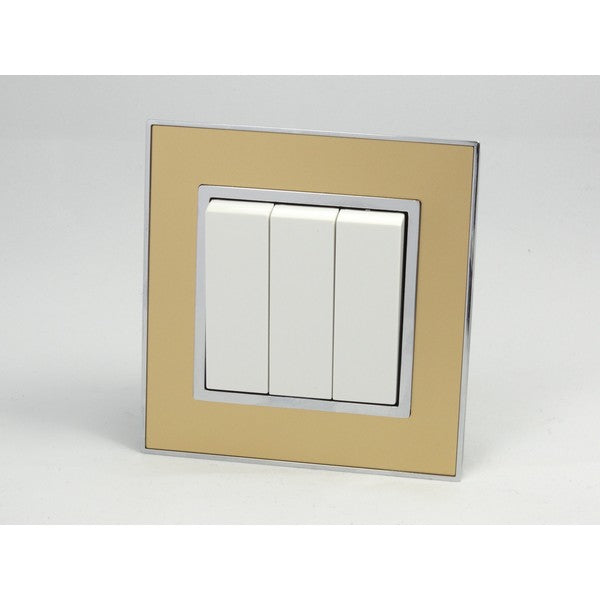 Gold Mirror Glass Single Frame with white insert of 3 gang light switch