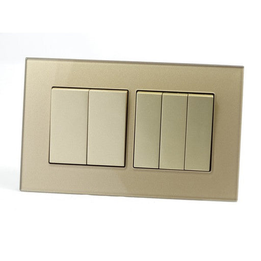 Gold Glass Double Frame with Gold inserts of 5 rocker light switches