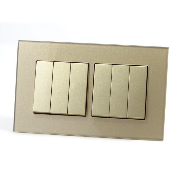 Gold Glass Double Frame with Gold inserts of 6 rocker light switches