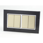 Double Black Mirror Glass Frame with Gold 4 Gang Rocker Light Switches
