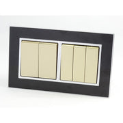 Double Black Mirror Glass Frame with Gold 5 Gang Rocker Light Switches