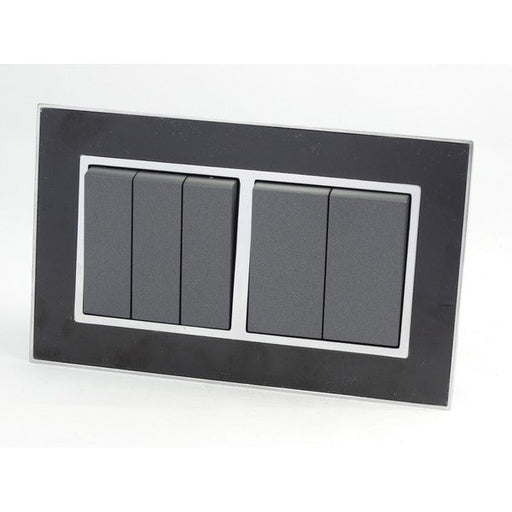 Double Black Mirror Glass Frame with Grey 5 Gang Rocker Light Switches