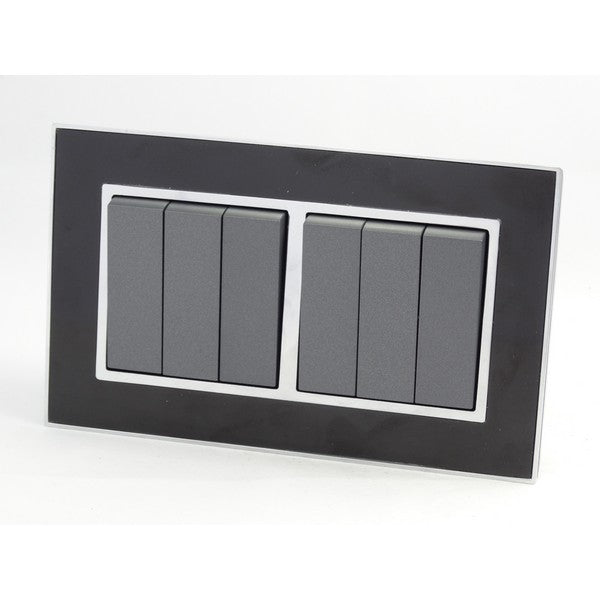 Double Black Mirror Glass Frame with Grey 6 Gang Rocker Light Switches