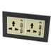 Double Black Glass Frame with gold 3 pin multi plug and 4A USB socket
