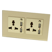 Gold Glass Double Frame with Gold inserts of 3 pin multi plug and 2A USB sockets