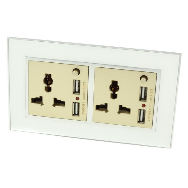I LumoS AS Luxury White Mirror Glass 3 Pin Multi Plug with 4A USB Double Socket