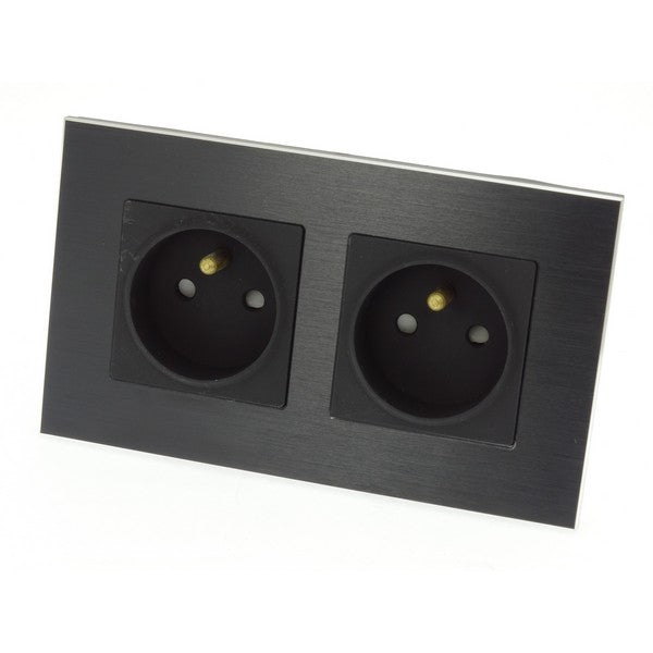 I LumoS Luxury Black Brushed Aluminium Frame 16A French Double Socket UK & EU Standard