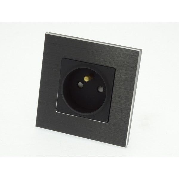 I LumoS Luxury Black Brushed Aluminium Frame 16A French Single Socket