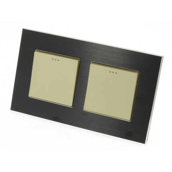 I LumoS Luxury Black Brushed Aluminium Frame & Gold Insert Mechanical Rocker Wall Light Switches