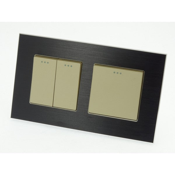 I LumoS Luxury Black Brushed Aluminium Frame & Gold Insert Mechanical Rocker Wall Light Switches