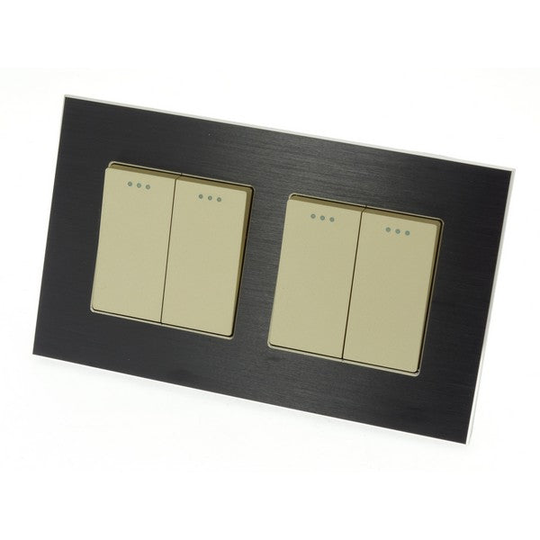 I LumoS Luxury Black Brushed Aluminium Frame & Gold Insert Mechanical Rocker Wall Light Switches