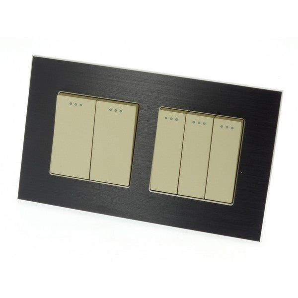 I LumoS Luxury Black Brushed Aluminium Frame & Gold Insert Mechanical Rocker Wall Light Switches