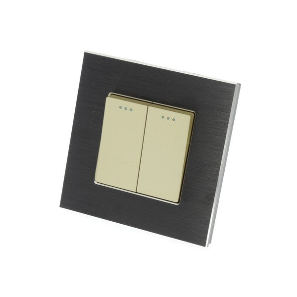 I LumoS Luxury Black Brushed Aluminium Frame & Gold Insert Mechanical Rocker Wall Light Switches