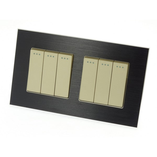 I LumoS Luxury Black Brushed Aluminium Frame & Gold Insert Mechanical Rocker Wall Light Switches