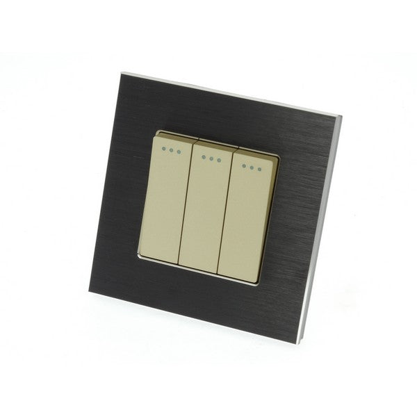 I LumoS Luxury Black Brushed Aluminium Frame & Gold Insert Mechanical Rocker Wall Light Switches