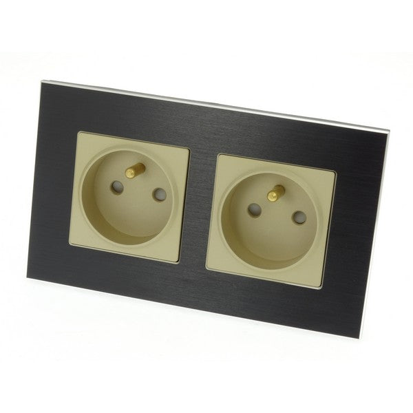 I LumoS Luxury Black Brushed Aluminium Frame 16A French Double Socket UK & EU Standard