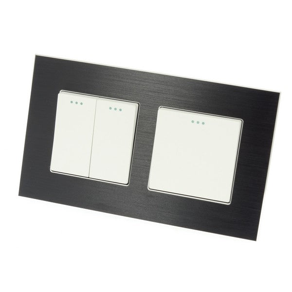I LumoS Luxury Black Brushed Aluminium Frame & White Insert Mechanical Rocker Wall Light Switches