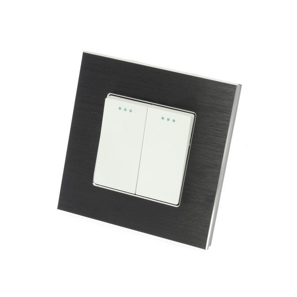 I LumoS Luxury Black Brushed Aluminium Frame & White Insert Mechanical Rocker Wall Light Switches