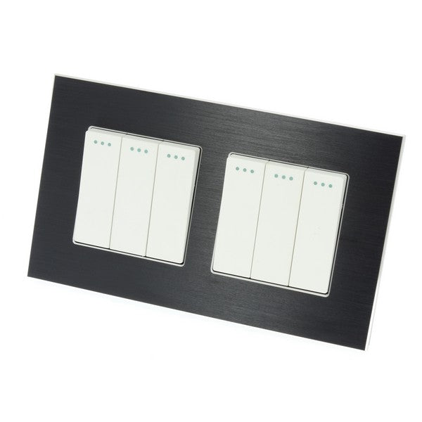 I LumoS Luxury Black Brushed Aluminium Frame & White Insert Mechanical Rocker Wall Light Switches