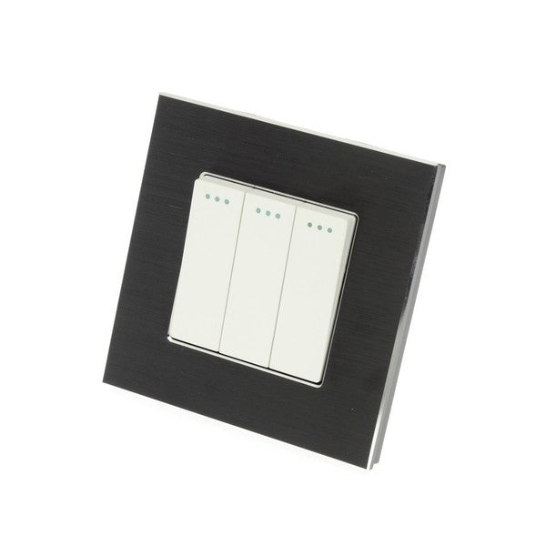 I LumoS Luxury Black Brushed Aluminium Frame & White Insert Mechanical Rocker Wall Light Switches